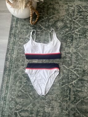 Nautica White Bikini Set with Navy and Red Trim
